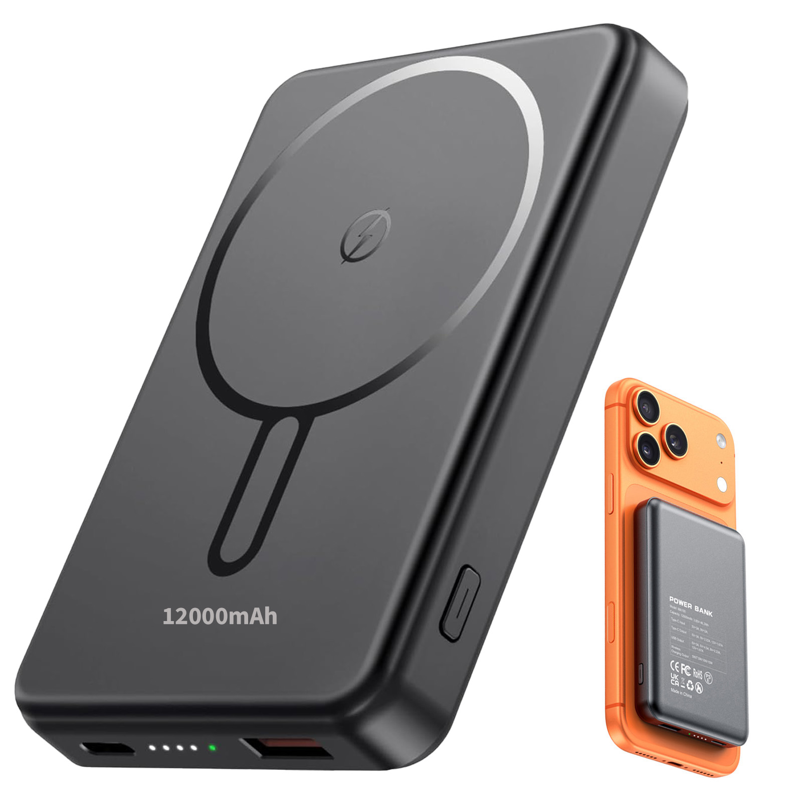 thumbnail video image 2 of morfec Magsafe Portable Charger, 12000mAh Magnetic Wireless Power Bank with 20W PD Fast Charging, Slim Wireless Battery Pack Compatible with iPhone 17/16/15/14/13 Series, Black, 2 of 8