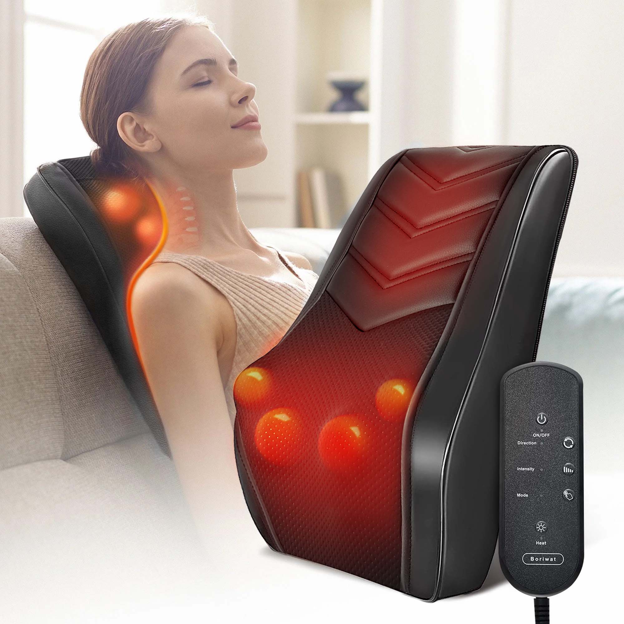 thumbnail video image 2 of Boriwat Neck & Back Massager with Heat — 3D Deep-Kneading Shiatsu Pillow, Black — Home Use & Gift for Mom & Dad, 2 of 11