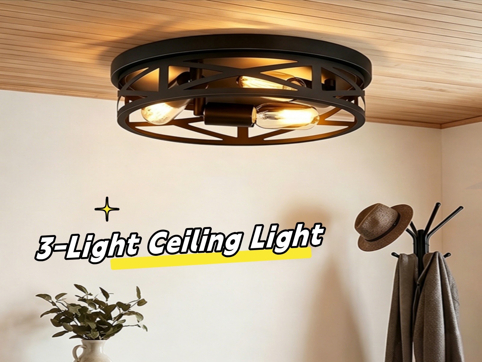 thumbnail video image 2 of LiMoTech 2 Pack Black Ceiling Light,13 inch Light Fixtures for Ceiling,Industrial Farmhouse Metal Cage Light Fixtures Ceiling Mount for Kitchen Entryway Hallway E26, 2 of 8