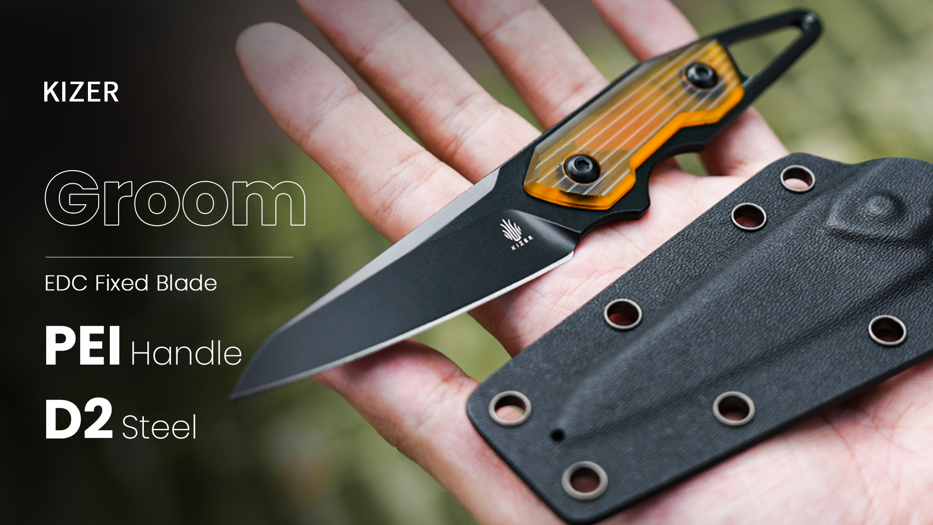 thumbnail video image 2 of Kizer Fixed Blade Knife GROOM, D2 Steel D2 & PEI Handle Pocket Tactical Knives, 1060A3, 2 of 8