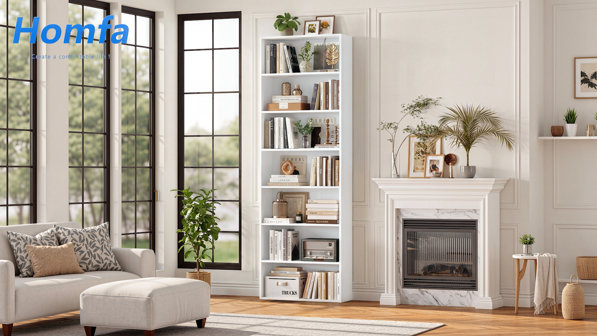 thumbnail video image 2 of Homfa 82" Tall Bookcases, Freestanding Display Storage Shelves, 7-Tier Open Bookshelf for Home Office Living Room Bedroom, Light Oak, 2 of 12