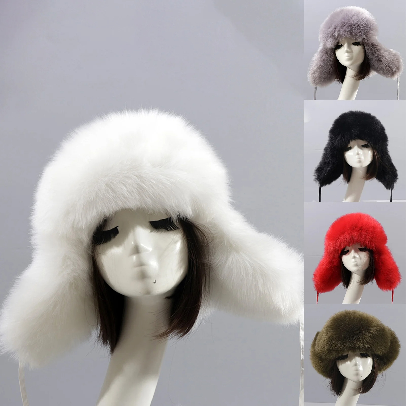 thumbnail video image 2 of Delayuji Winter Hats for Women Faux Snow Trapper Hat with Ear for Skiing Head Circumference Snow Hats for Women One Size White, 2 of 4