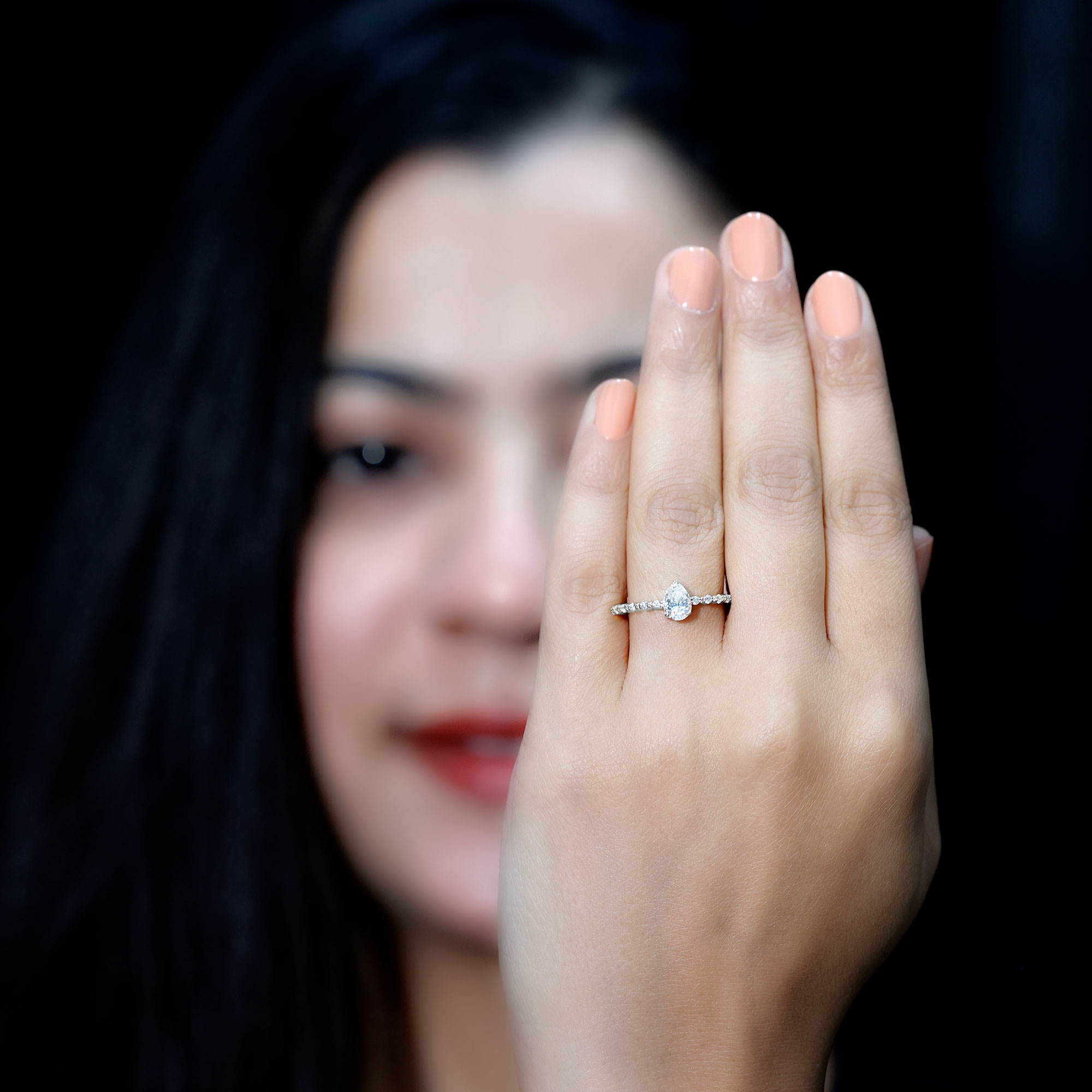 thumbnail video image 2 of Rosec Jewels Sterling Silver Moissanite Ring Teardrop (5x7 mm, D-VS1 Quality) - 925 Stamped Pear Shaped Promise Ring for Her, US 6.00, 2 of 9