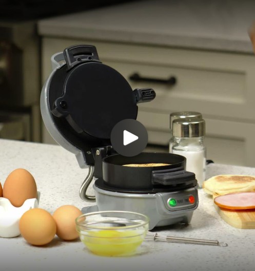 thumbnail video image 3 of Hamilton Beach Breakfast Sandwich Maker with Egg Cooker Ring, Breakfast Station, Red, 3 of 11