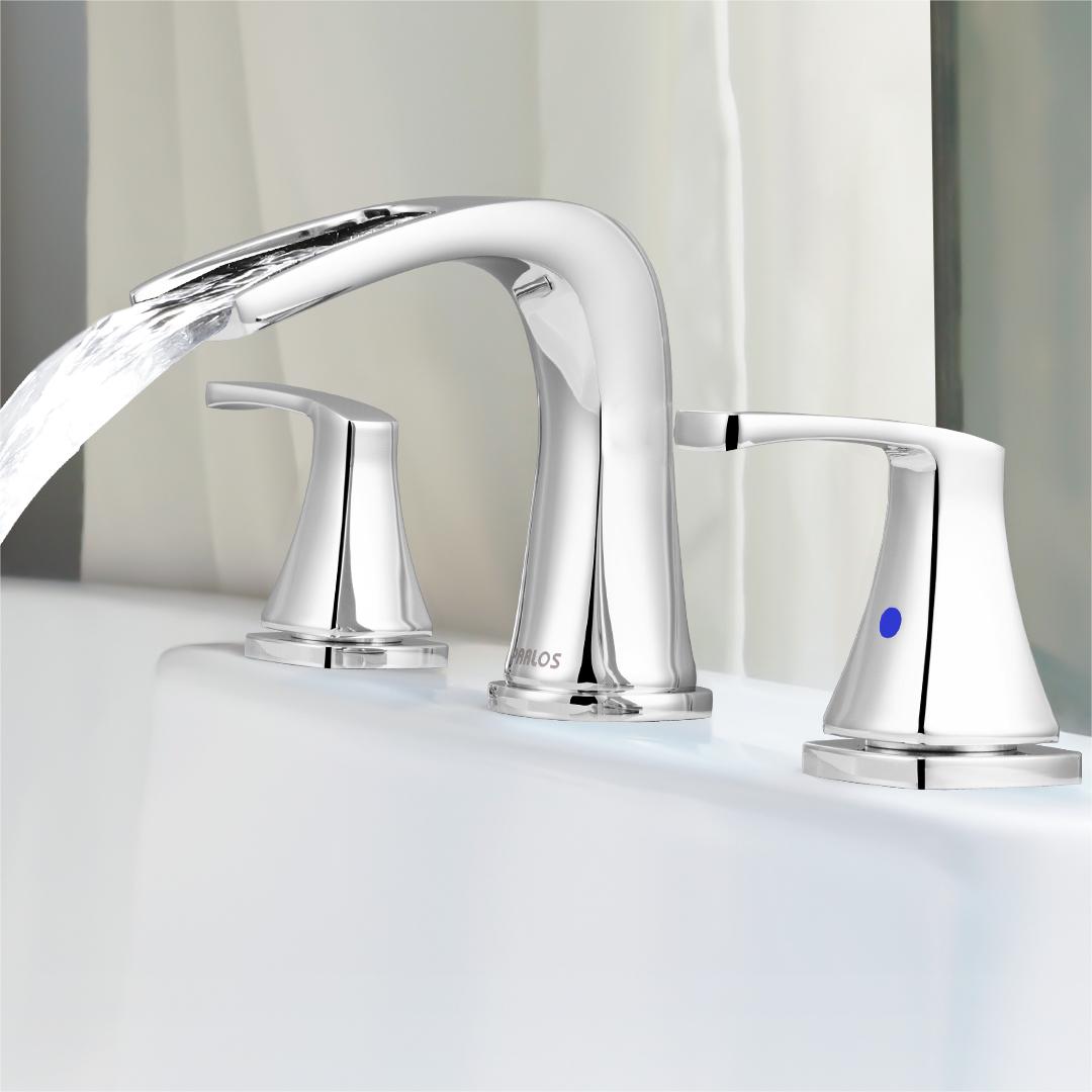 thumbnail video image 2 of PARLOS 2-Handle Widespread Waterfall Roman Bathtub with Hot & Cold Supply Lines, Polished Chrome, 2 of 8