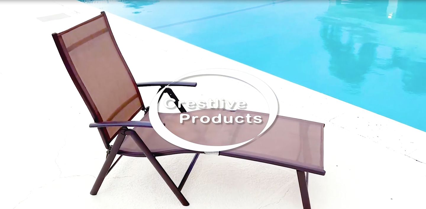 thumbnail video image 2 of Crestlive Products Brown Outdoor Folding Patio Chaise Lounge Chair, Aluminum Recliners and Table Set, 2 of 10
