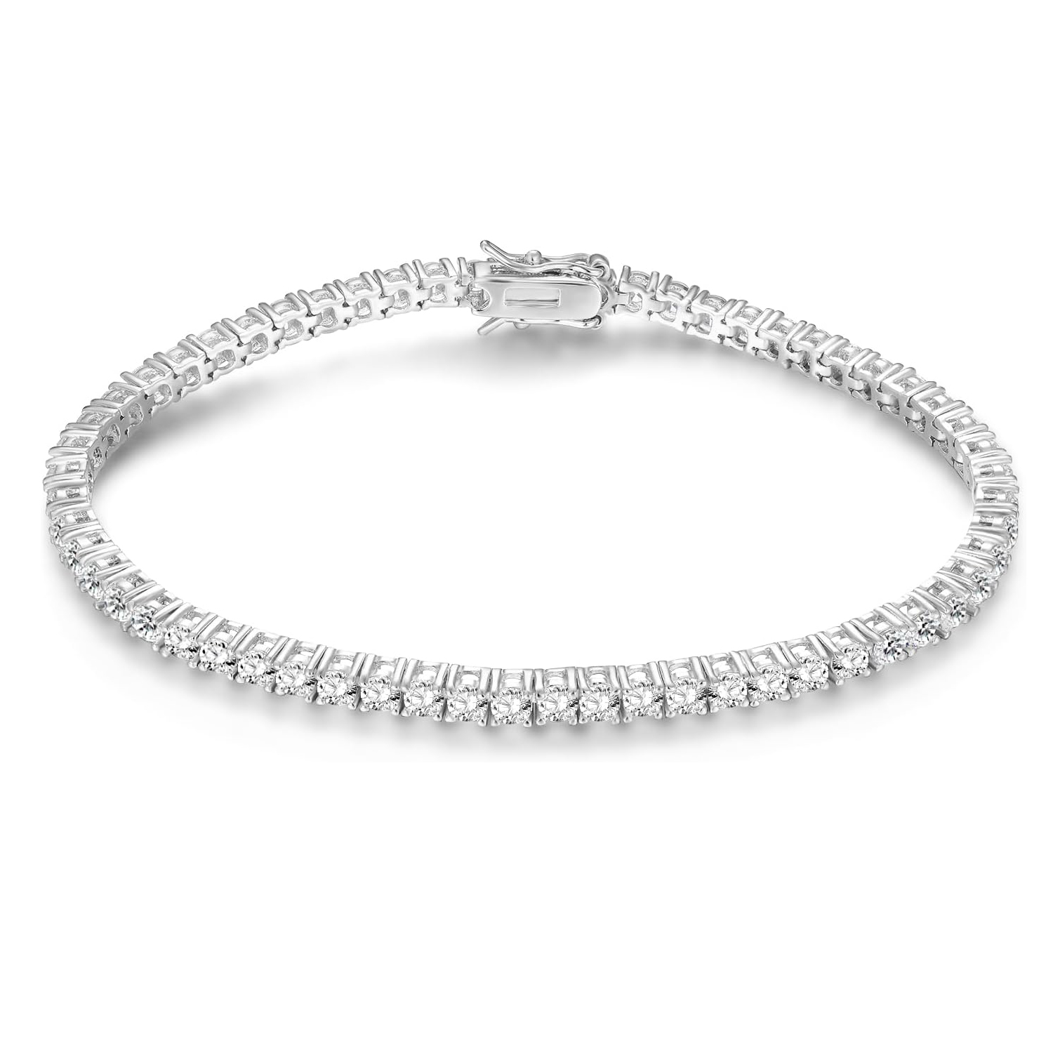 thumbnail video image 2 of GMESME 18K White Gold Plated 7.0mm Round Brilliant Cut Cubic Zirconia Classic Graduation Tennis Bracelet for Women Men Girls 7.5 Inch, 2 of 6