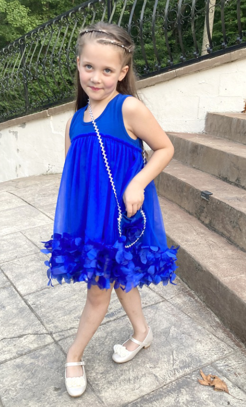 thumbnail video image 2 of Girls Dress Blue Floral Handbag Sleeveless Princess Summer Sundress Cute 5 Years, 2 of 8
