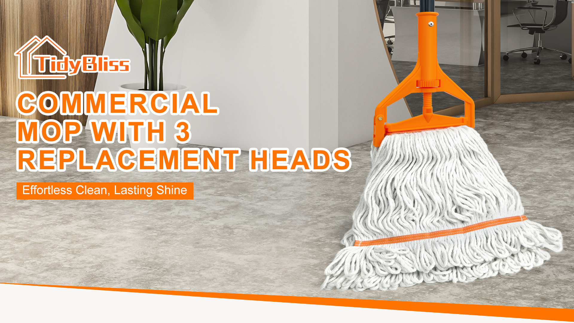 thumbnail video image 2 of TidyBliss Commercial Mop Heavy Duty with 3 Replacement Heads (Orange), 2 of 8