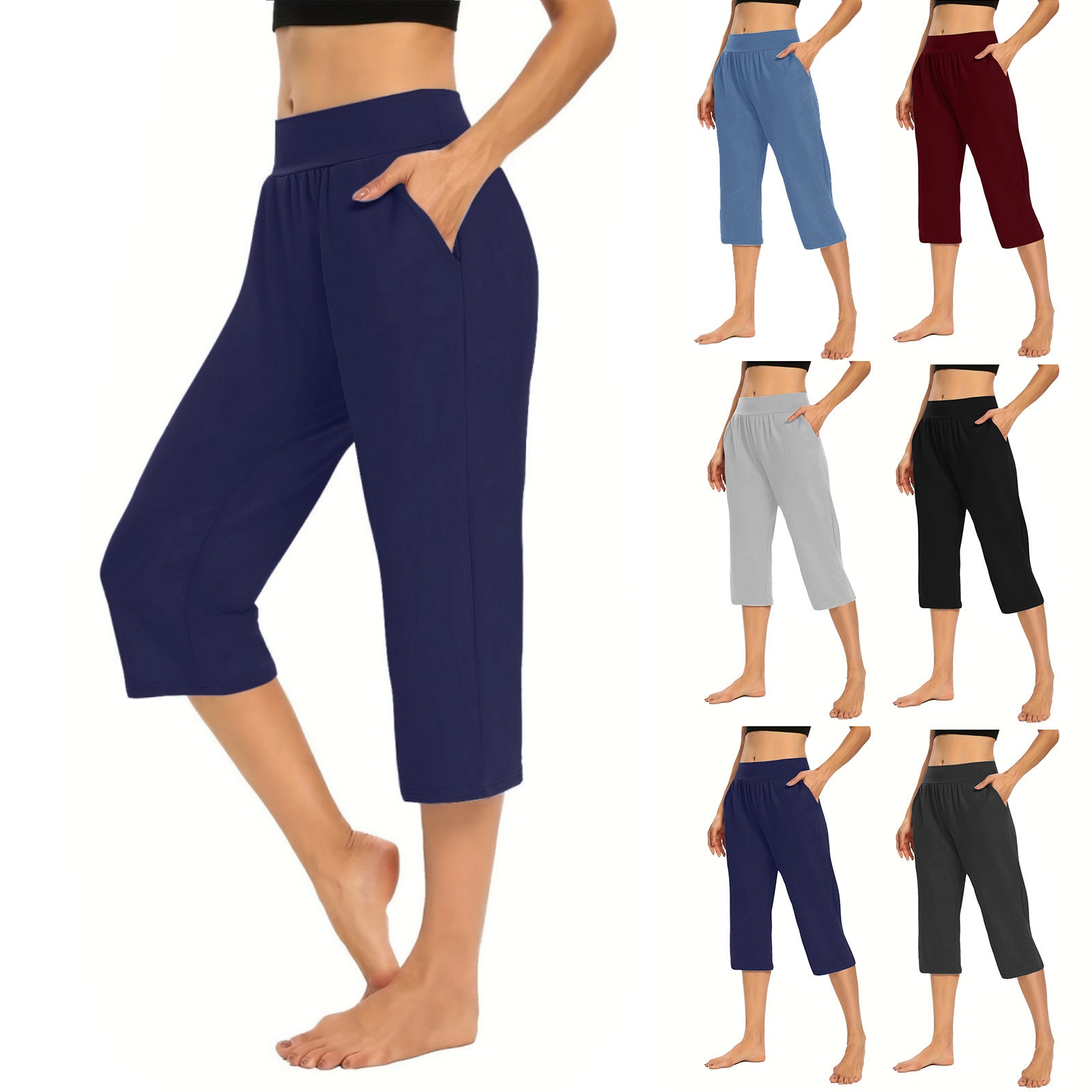 thumbnail video image 2 of Juslio Plus Size Capris Women with Pockets Elastic Waist Sports Yoga High Waist High Elastic Capris, 2 of 9