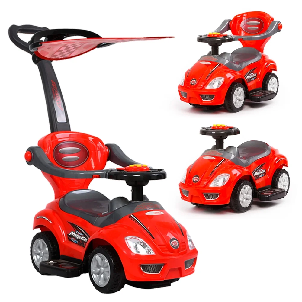 thumbnail video image 2 of ChromeWheels 3 in 1 Ride on Toys Pushing Car with Removable Sun Visor Red, 2 of 8