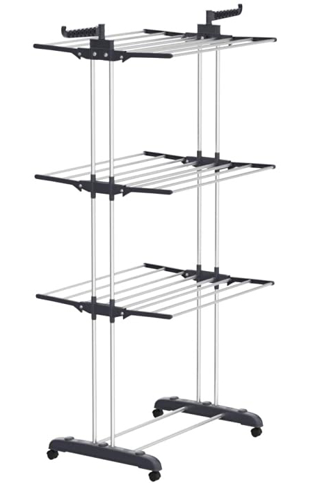 HOMIDEC Clothes Drying Rack, Oversized 4-Tier(67.7 High) Foldable  Stainless Steel Movable Drying Rack with 4 castors, 24 Drying Poles & 14  Hooks for