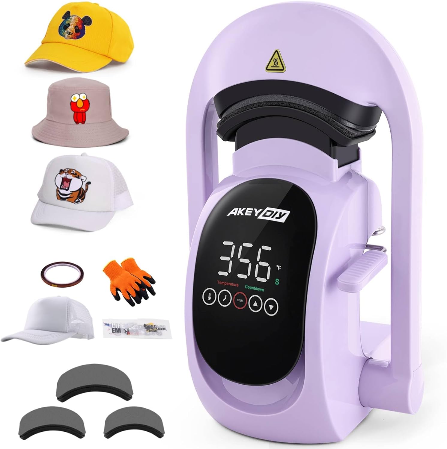 thumbnail video image 2 of Adnoom Auto Hat Heat Press Machine, 3-in-1 Cap press, with 3pcs Interchangeable Platen, Heat Transfer Printing for Caps, Hats, Purple, 2 of 8