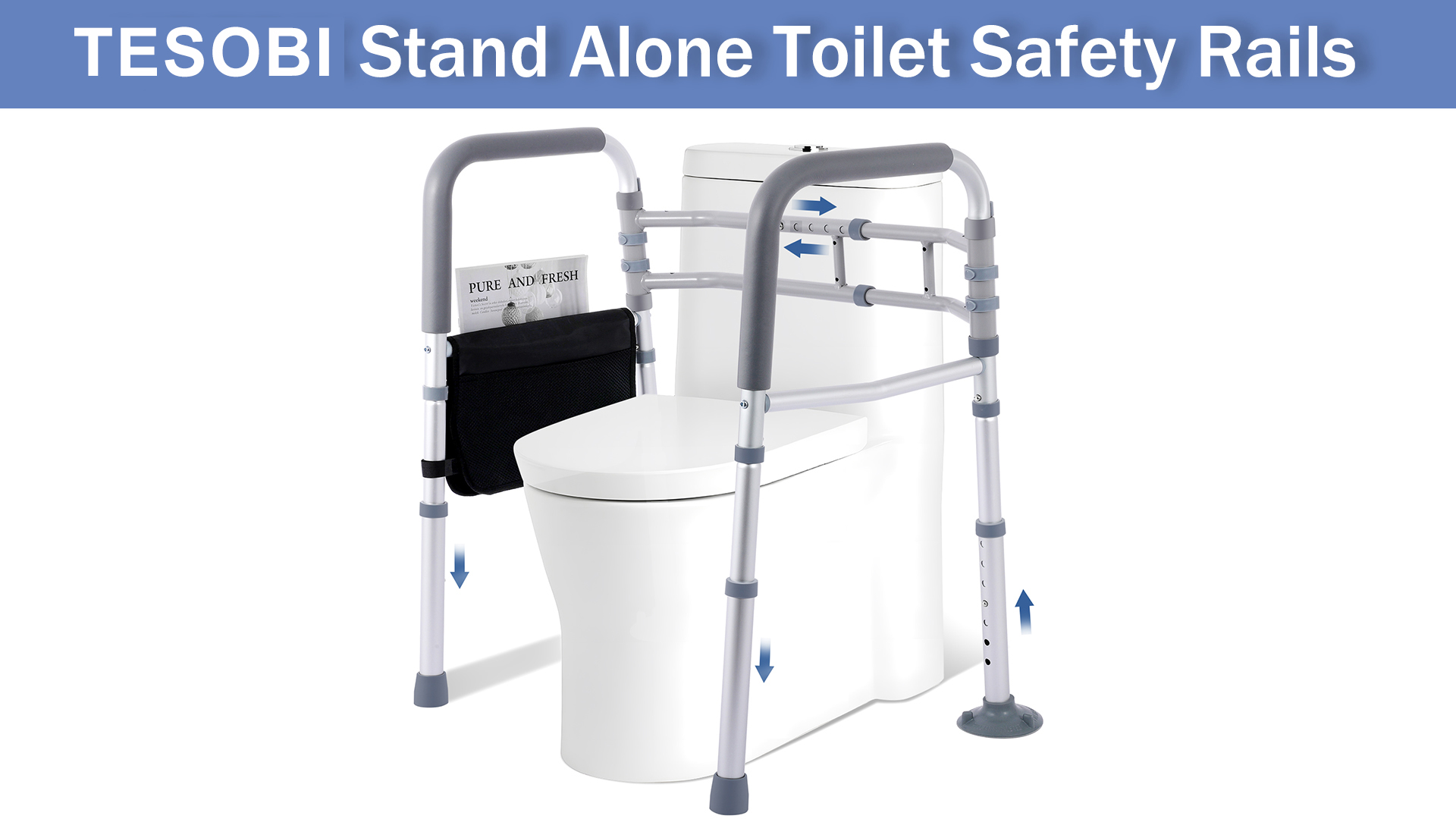 thumbnail video image 2 of Stand Alone Toilet Safety Rails, Adjustable Toilet Safety Frame, Toilet Rails for Seniors, Foldable Toilet Safety Frames & Rails, Toilet Bars for Elderly and Disabled, 2 of 7