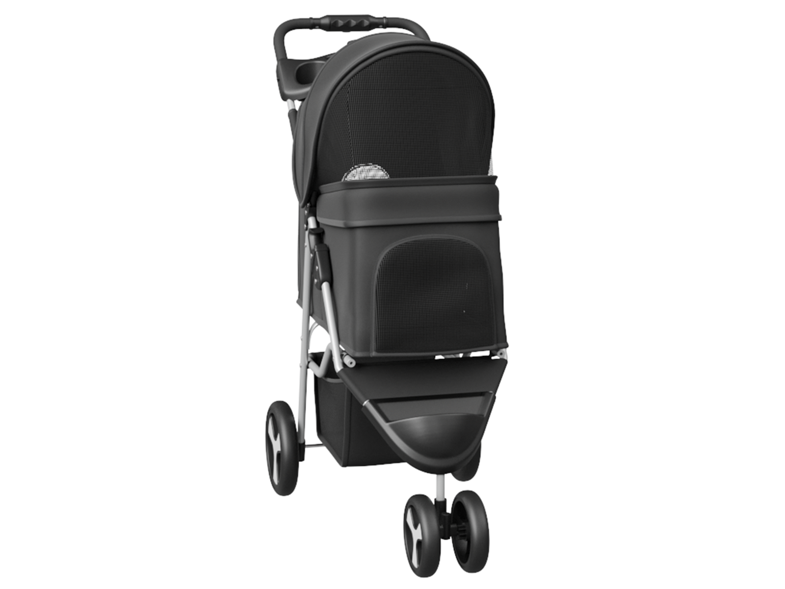 Pet Travel Carriage with Foldable Carrier Cart and Cup Holder, 3-Wheeler, Size: 30.717