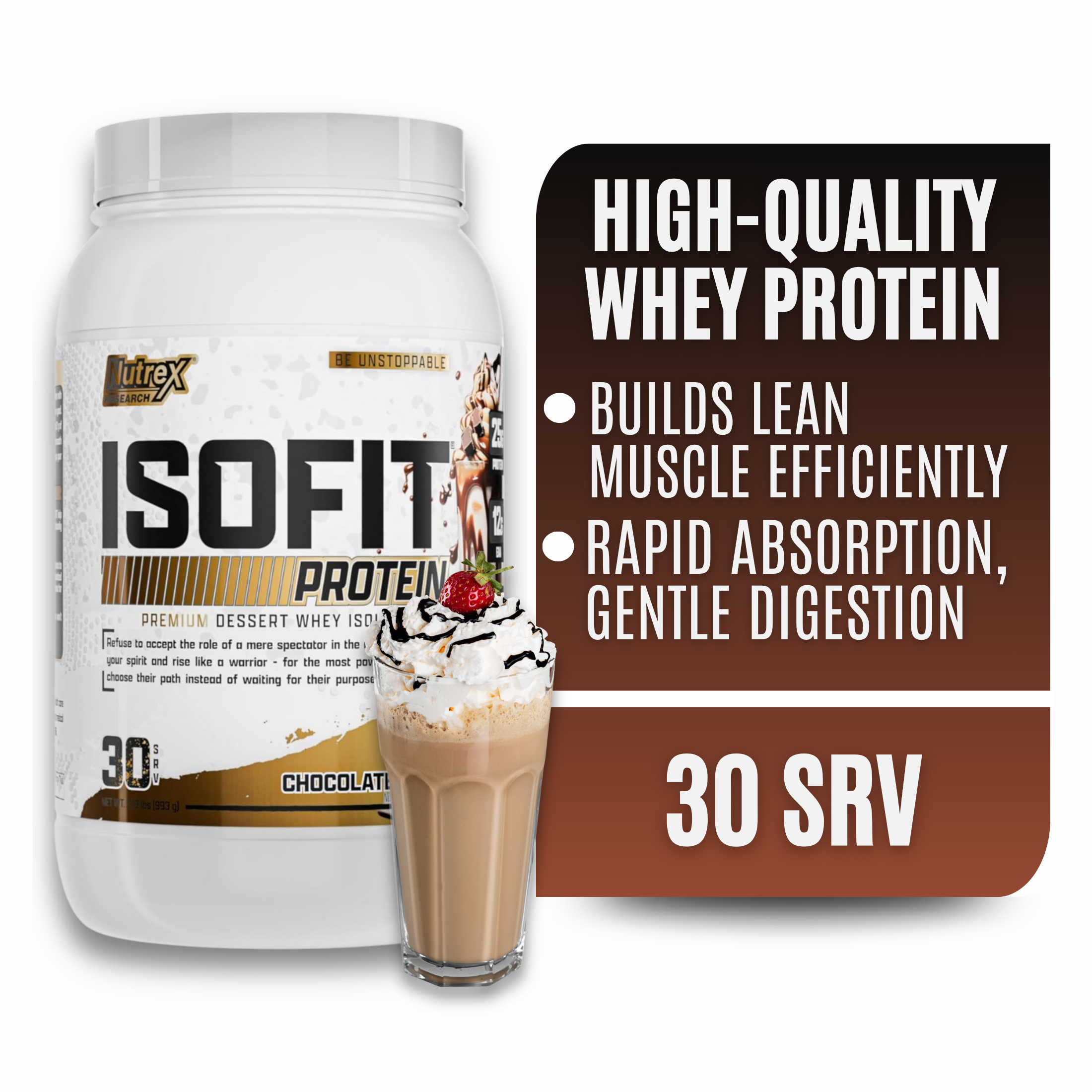 thumbnail video image 2 of Nutrex Research IsoFit Chocolate Shake – 100% Whey Protein Isolate Powder for Lean Muscle, Recovery & Strength Support 30 Servings, 2 of 10