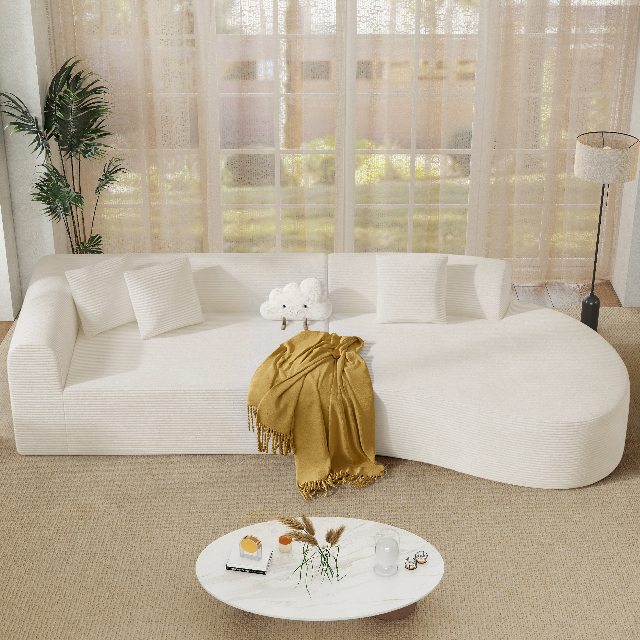 thumbnail video image 2 of Hawsaiy 126" Oversized Modular Sectional Sofa, Modern Deep Seat Curved Cloud Couch, Soft Chenille Upholstered Sofa for Living Room, Beige, No Assembly, 2 of 15