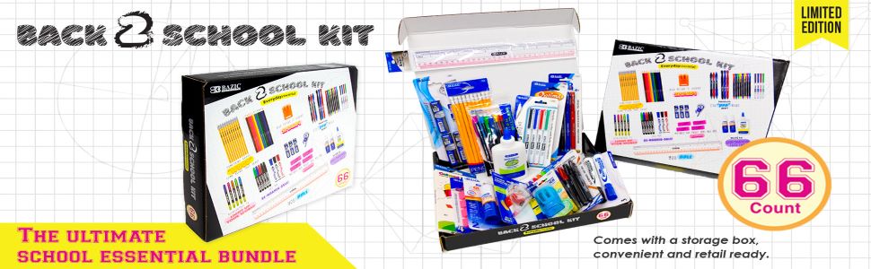 thumbnail video image 2 of BAZIC Products Back to School Kit Stationery Set, Multicolor, 66 Pieces, 2 of 8