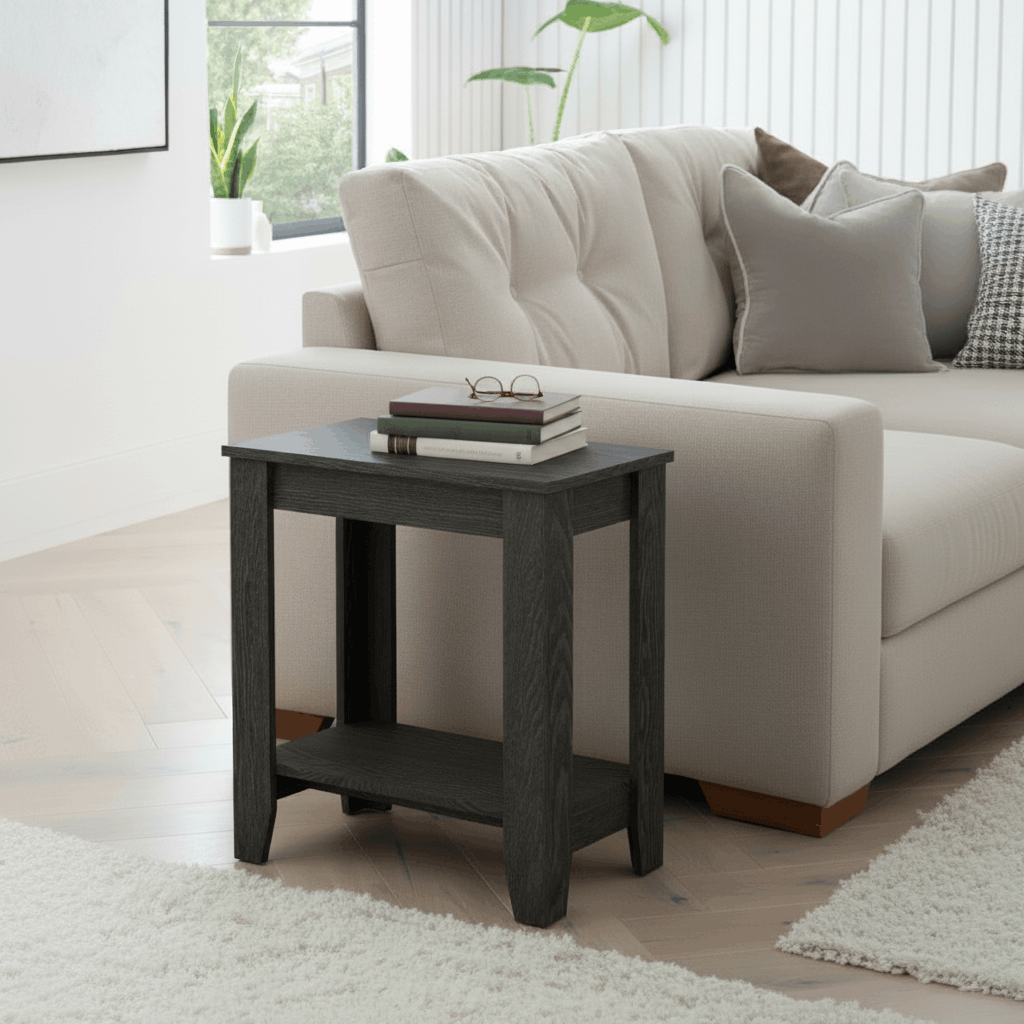 thumbnail video image 2 of STYLIVIA End Table with Storage Shelf, Knotty Oak, 11.7" W x 23.4" D x 22" H, 2 of 11