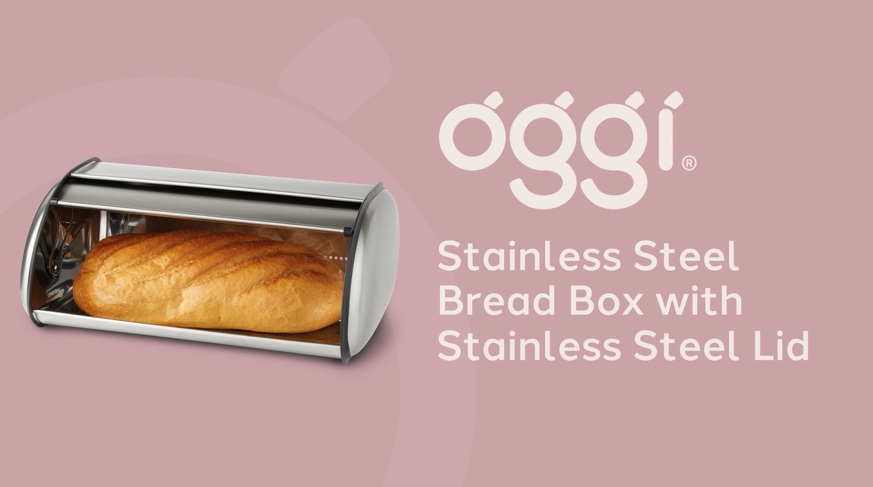 thumbnail video image 2 of Oggi Stainless Steel Roll Top Bread Box, 2 of 7