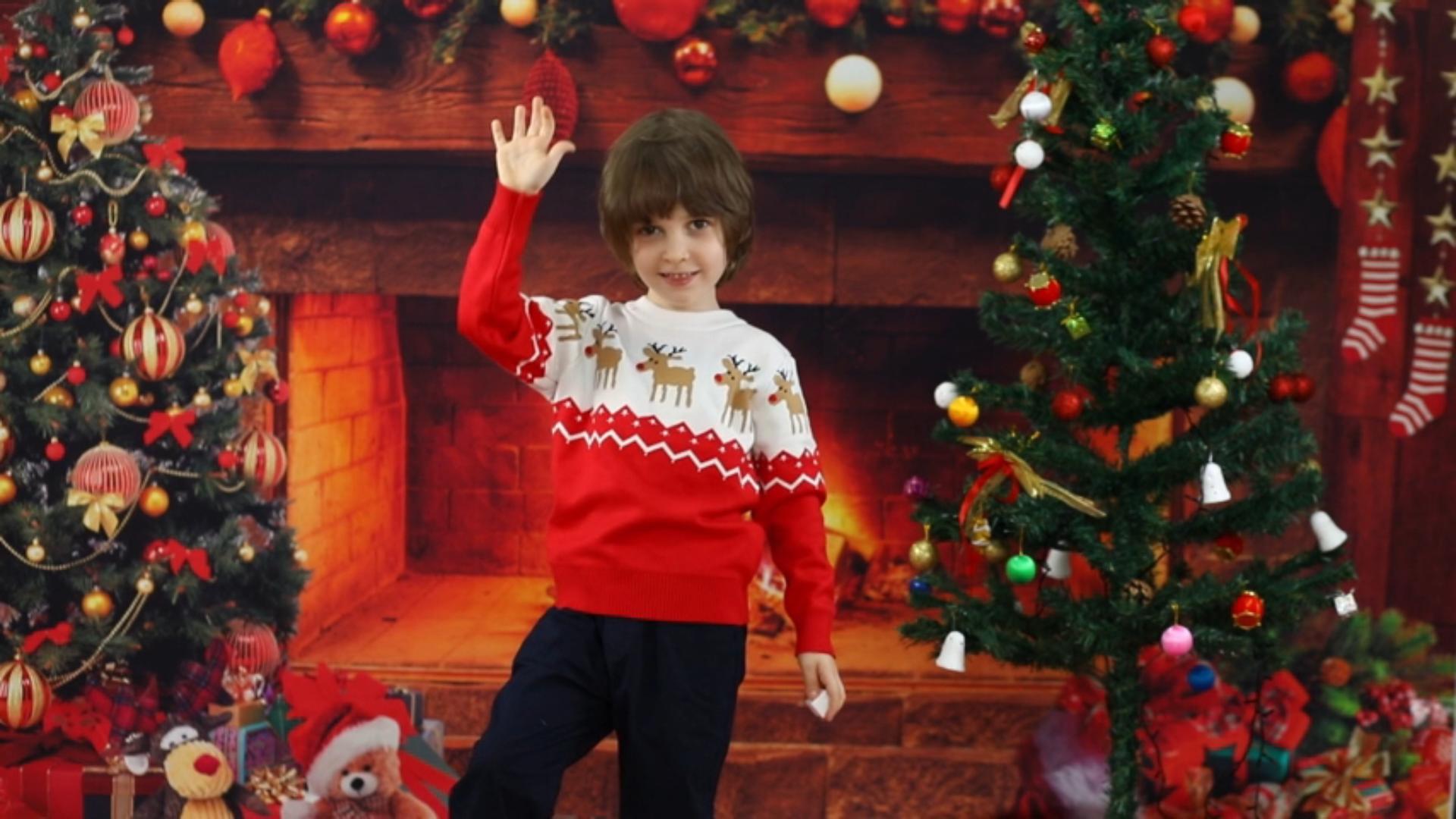 thumbnail video image 2 of HILEELANG little Boy Girl Christmas Sweater Knite Pullover Xmas Red Snowman Sweatshirts Tops 5-6T, 2 of 8