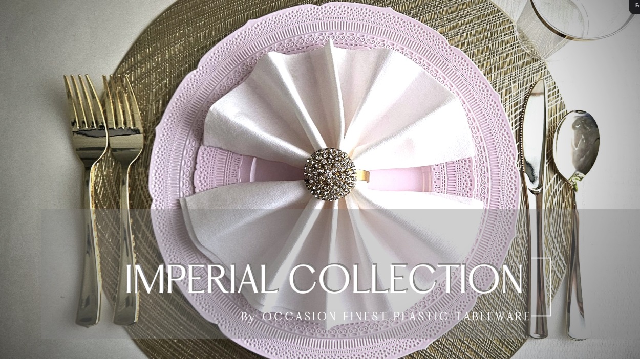 thumbnail video image 2 of " OCCASIONS " 200pcs set (25 Guests) Extra Heavyweight Vintage Wedding Disposable / Reusable Plastic Plates (25 x 11'' + 25 x 8.25'')+ Silverware+Cups+Napkins (Chateau in Pink Blush), 2 of 10