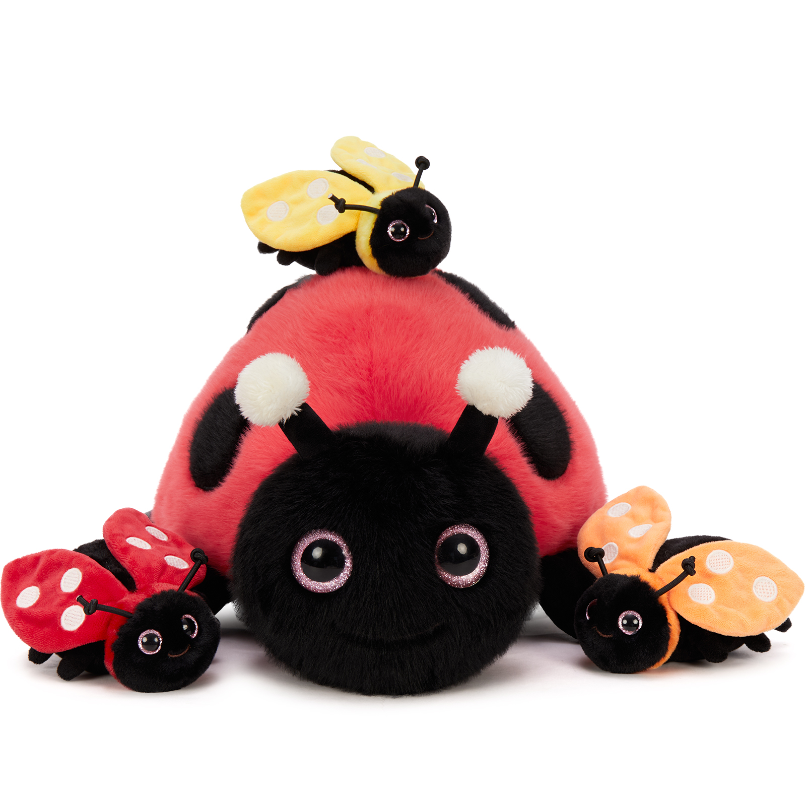 thumbnail video image 2 of MorisMos 4Pcs Ladybug Stuffed Animal, Mother Ladybird Plush Toys Pillow with 3 Small Baby Plush Toys, 2 of 8
