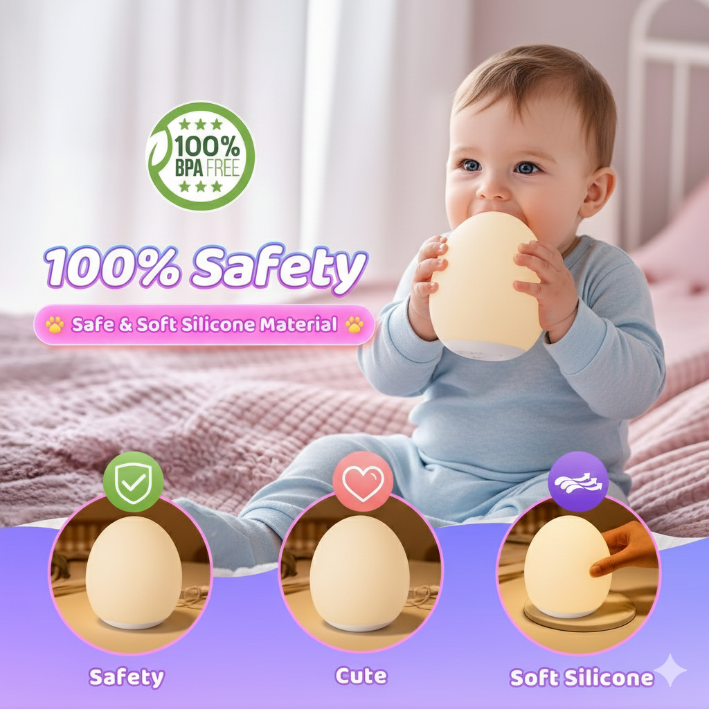 thumbnail video image 2 of AuroraNiteBeam Silicone Egg  Light for Kids,Baby Night Light for Nursery, 3-Level Dimming & 30-Min Timer Portable Egg Lamp Gifts for Boys Girls, 2 of 10