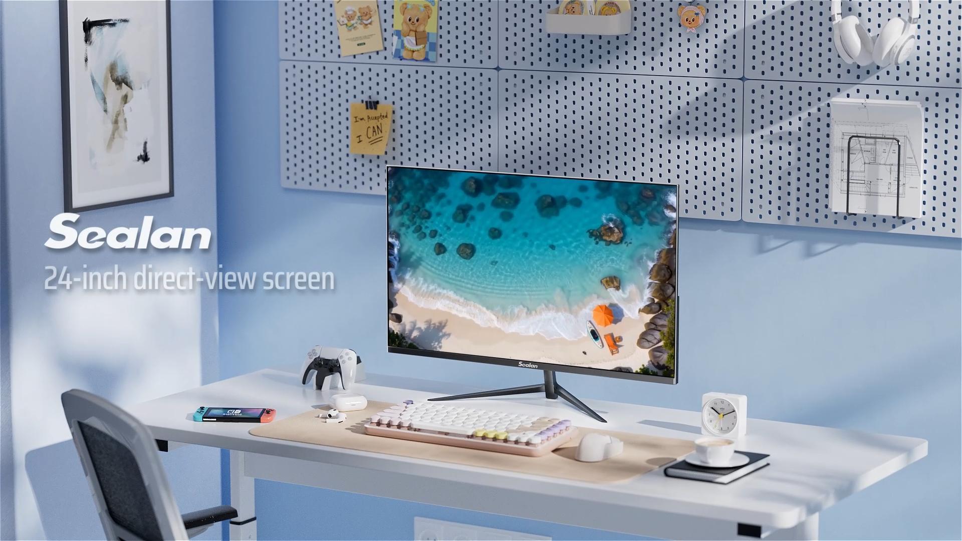thumbnail video image 2 of Sealan 24" FHD 1080p Gaming Monitor, 100Hz VA Panel, AMD FreeSync, HDR10, Built-in Speakers, VESA Mount, 1920 x 1080 Computer Monitor, 2 of 9