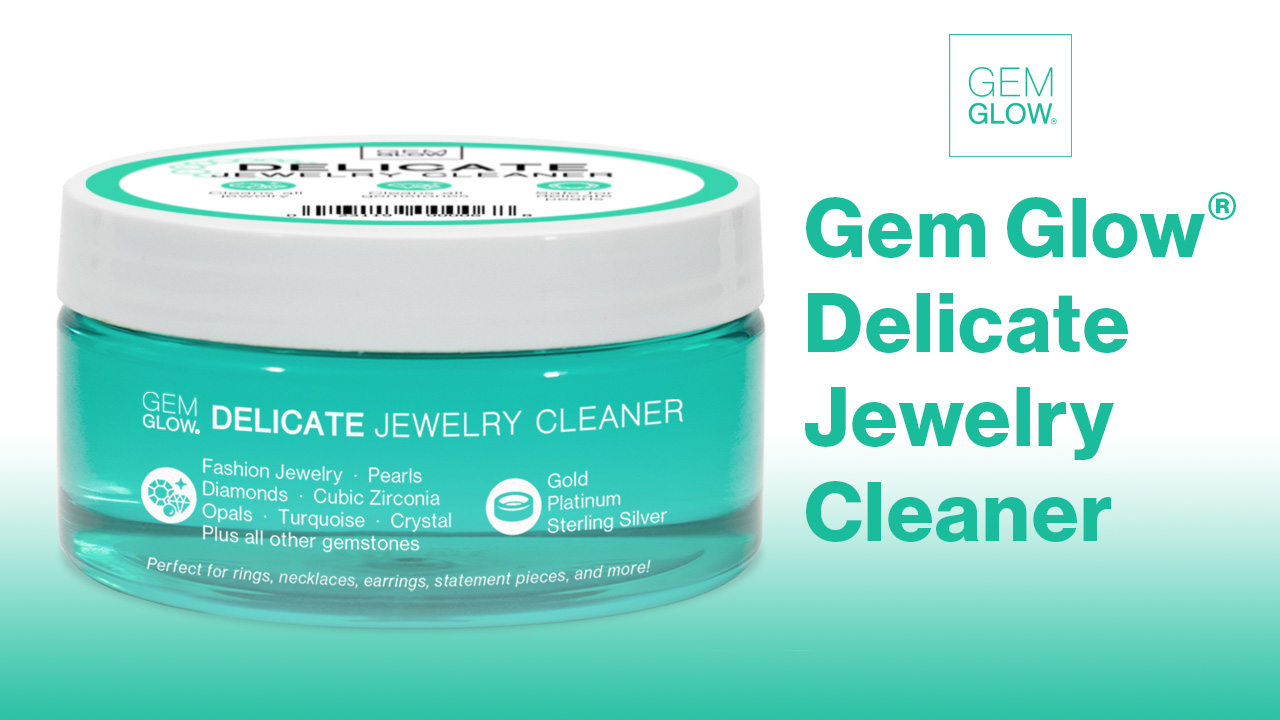thumbnail video image 2 of Gem Glow Delicate Jewelry Cleaner for All Jewelry Types, 7.5 fl oz, inc Jewelry dipping basket and touch-up brush, 2 of 7