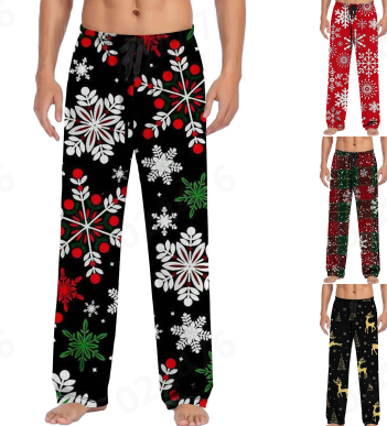 thumbnail video image 2 of Pajama Pants Men Funny Christmas Printed Mid Waisted Casual Pants Pajamas with Drawstring and Palazzo Pants Lounge Bottoms Soft Sleepwear, 2 of 5
