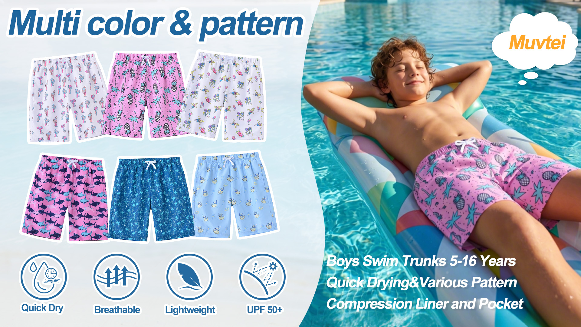 thumbnail video image 2 of Boys Swim Trunks Liner Casual Bathing Suit for Kids Stretch Swim Shorts 5-16 Years, 2 of 9