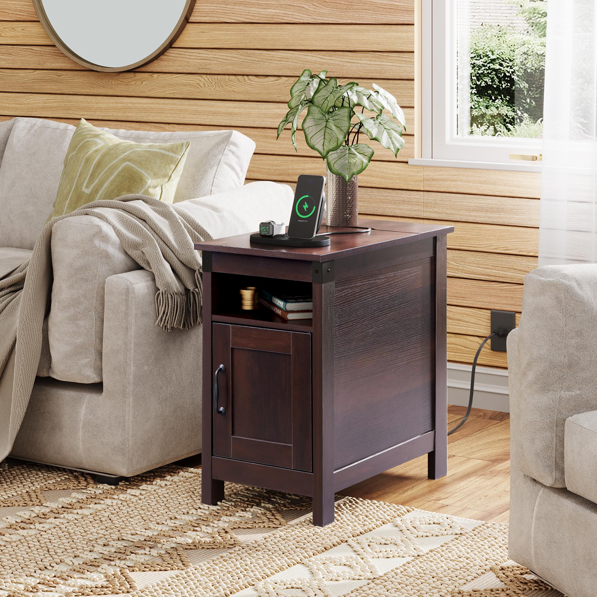 thumbnail video image 2 of GALAXHERO Side Table with Charging Station Narrow End Table with Storage Night Stand with USB Ports and Outlets Small Wooden Cabinet for Living Room and Bedroom Greige, 2 of 7