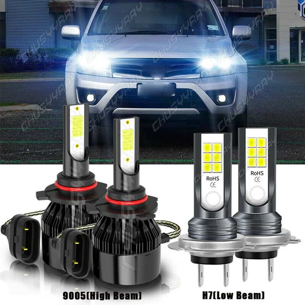 thumbnail video image 2 of For Suzuki Grand Vitara 2006-2013 9005 H7 LED Headlight Bulbs High Low Beam Kit, 2 of 12