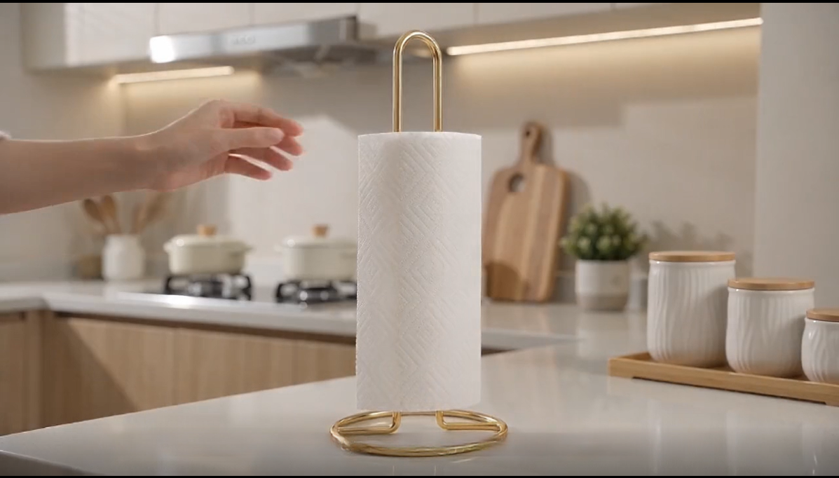 thumbnail video image 2 of Paper Towel Holder Countertop, Kitchen Paper Towel Stand Holder for Kitchen Organization and Storage, Paper Towel Holders for Standard and Large Size Rolls (White), 2 of 7