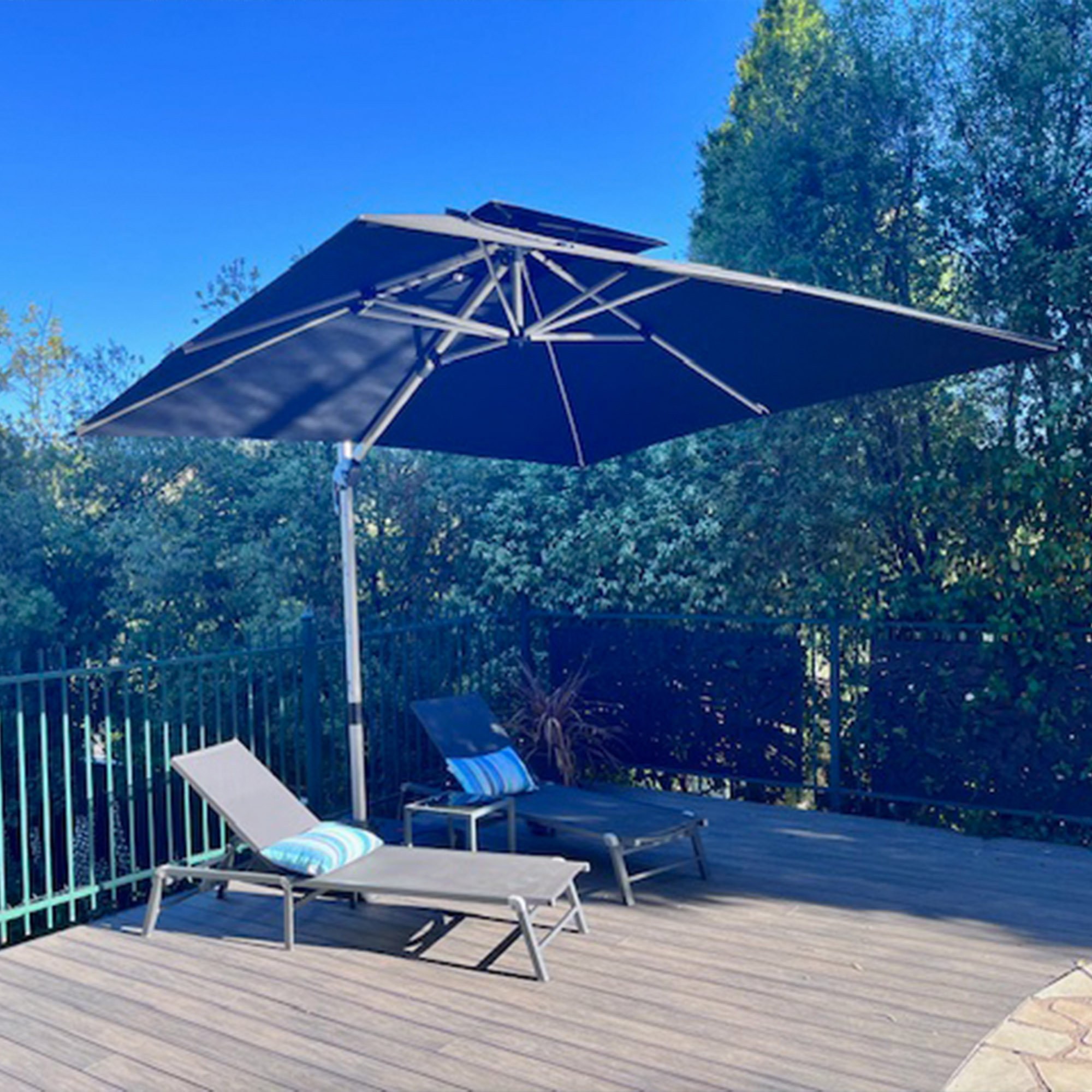 thumbnail video image 2 of PURPLE LEAF 11FT Deluxe Square Patio Umbrella, Large Offset Cantilever Umbrella with 360° Rotation, Black, 2 of 14