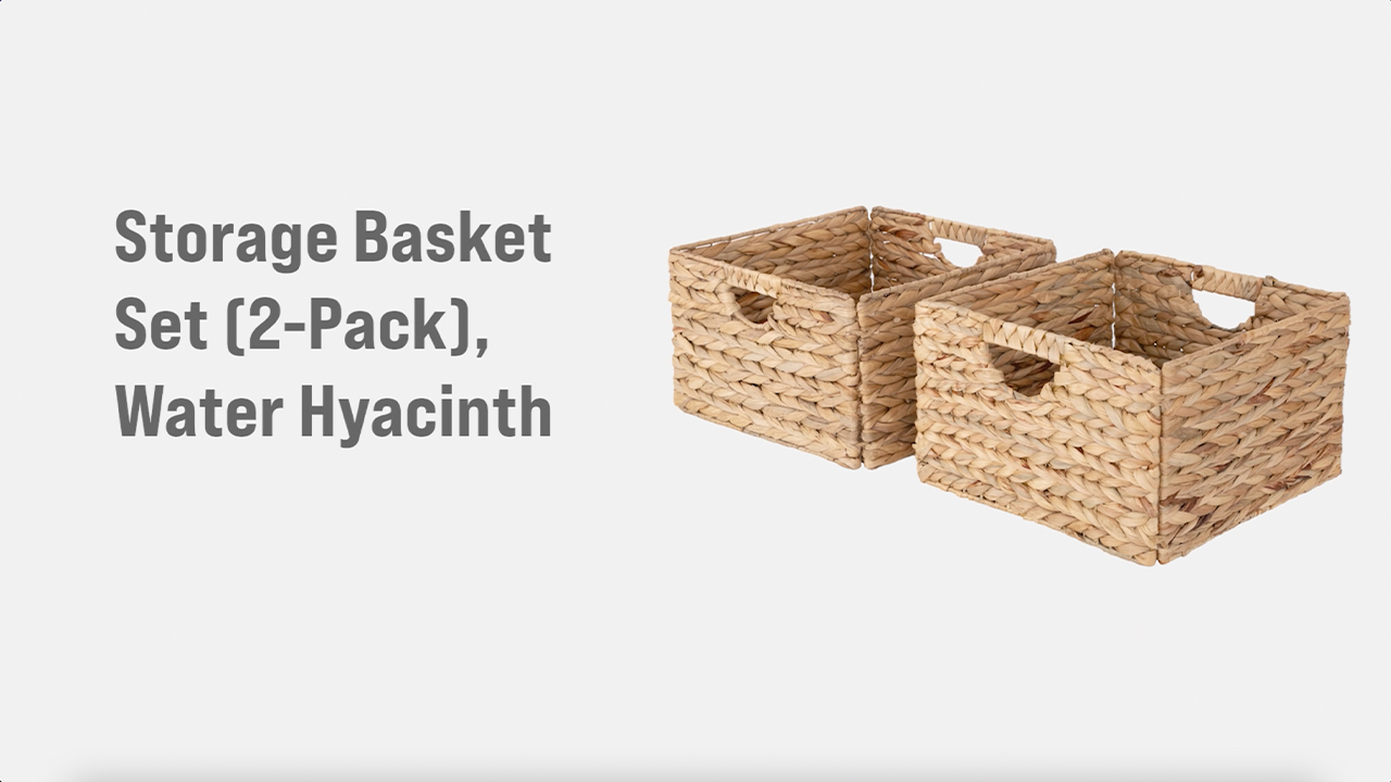 thumbnail video image 2 of Seville Classics Handwoven Basket (2-Pack), Water Hyacinth, 2 of 7