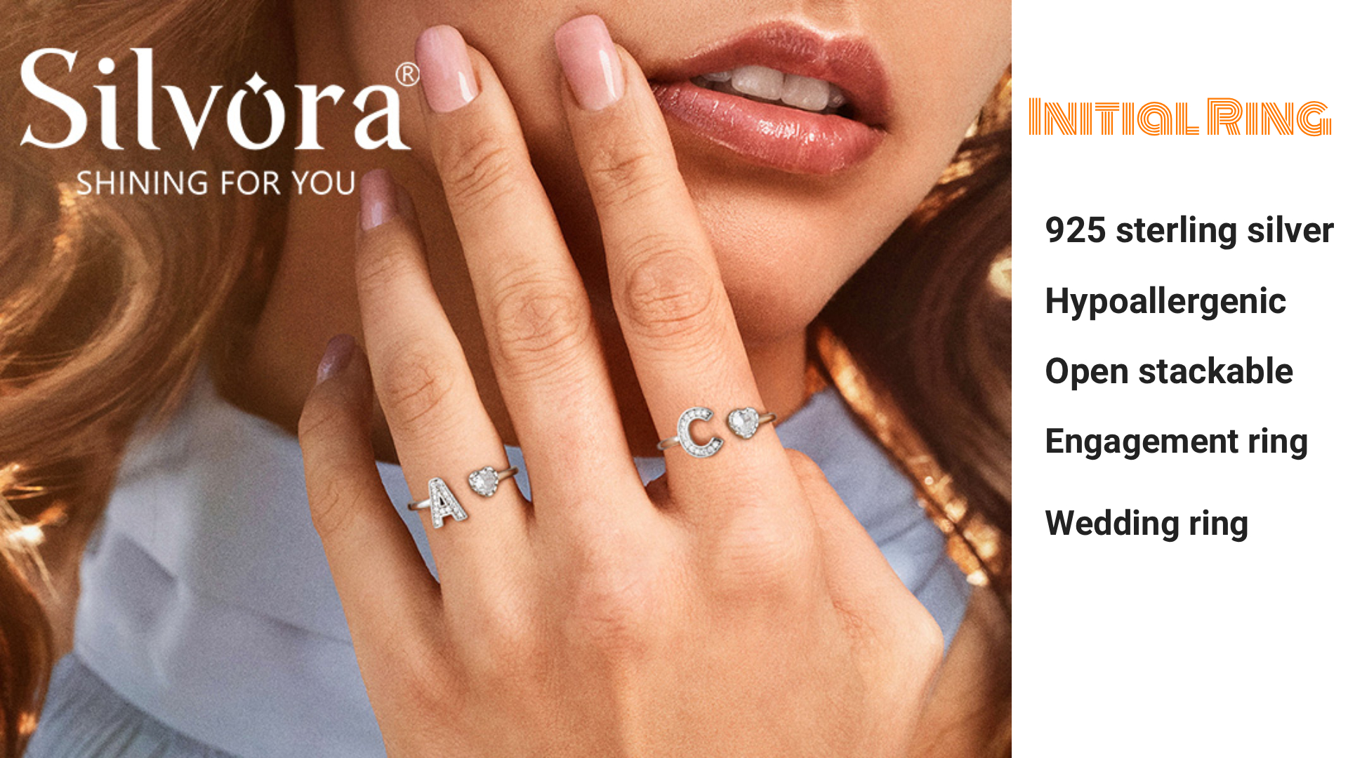 thumbnail video image 2 of Silvora Sterling Silver Initial Heart Engagement Ring for Women Cubic Zirconia Thumb Rings Pinky Ring Jewelry Gift for Wife Mother Girlfriend, B, 2 of 8