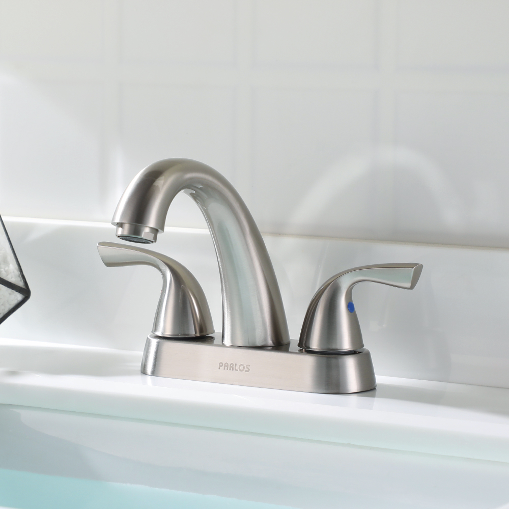 thumbnail video image 2 of PARLOS Centerset Two-Handle Bathroom Sink Faucet with Metal Drain Assembly and Supply Hose, Brushed Nickel, 2 of 11