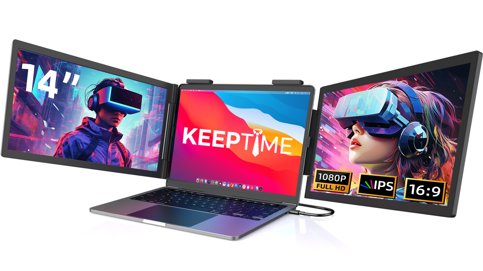 thumbnail video image 2 of Dual Laptop Screen Extender, 14 Inch FHD 1080P IPS Portable Monitor for 13 to 16.5-Inch Displays, USB-C Plug and Play, Compatible with Windows/Mac/Android/Switch/PS5/Xbox, 2 of 11