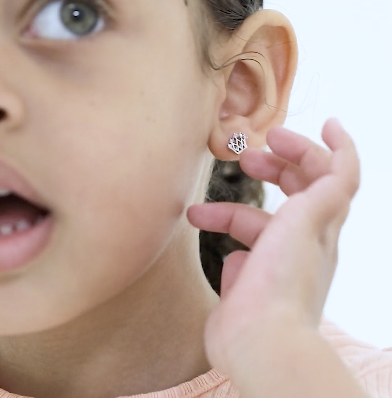 thumbnail video image 2 of 925 Sterling Silver CZ Princess Crown Screw Back Earrings Little Girls, 2 of 8