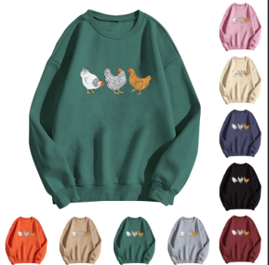 thumbnail video image 2 of DondPO Preppy Sweatshirt Chicken Sweatshirt Printed Women's Chicken Sweatshirt Chicken Lover Gift Chicken Mother Shirt Oversized Sweatshirt for Women Womens Sweatshirt Green S, 2 of 4