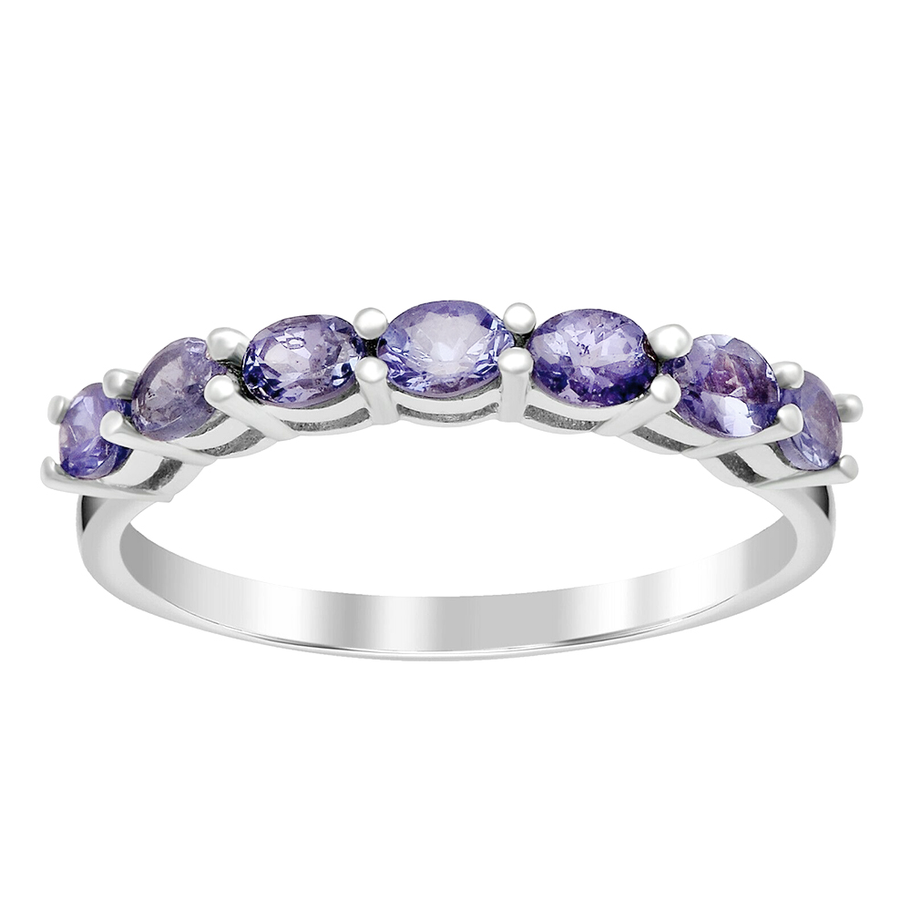 thumbnail video image 2 of 4X3mm Oval Shape Tanzanite Gemstone 925 Sterling Silver Half Eternity Women Wedding Ring, 2 of 7