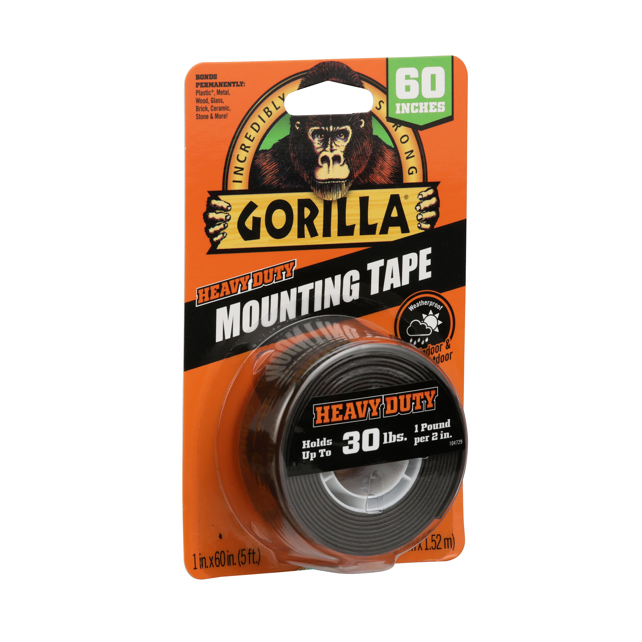 Gorilla 1 In. x 60 In. Black Heavy Duty Double-Sided Mounting Tape