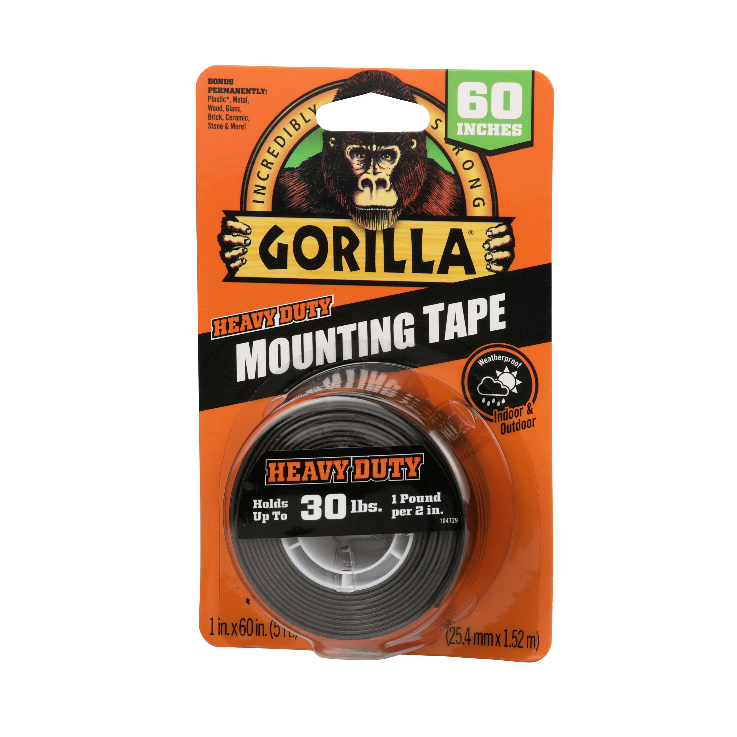 Gorilla - Heavy Duty Double Sided Mounting Tape, Weatherproof, 1 x 60,  Black, (Pack of 2)