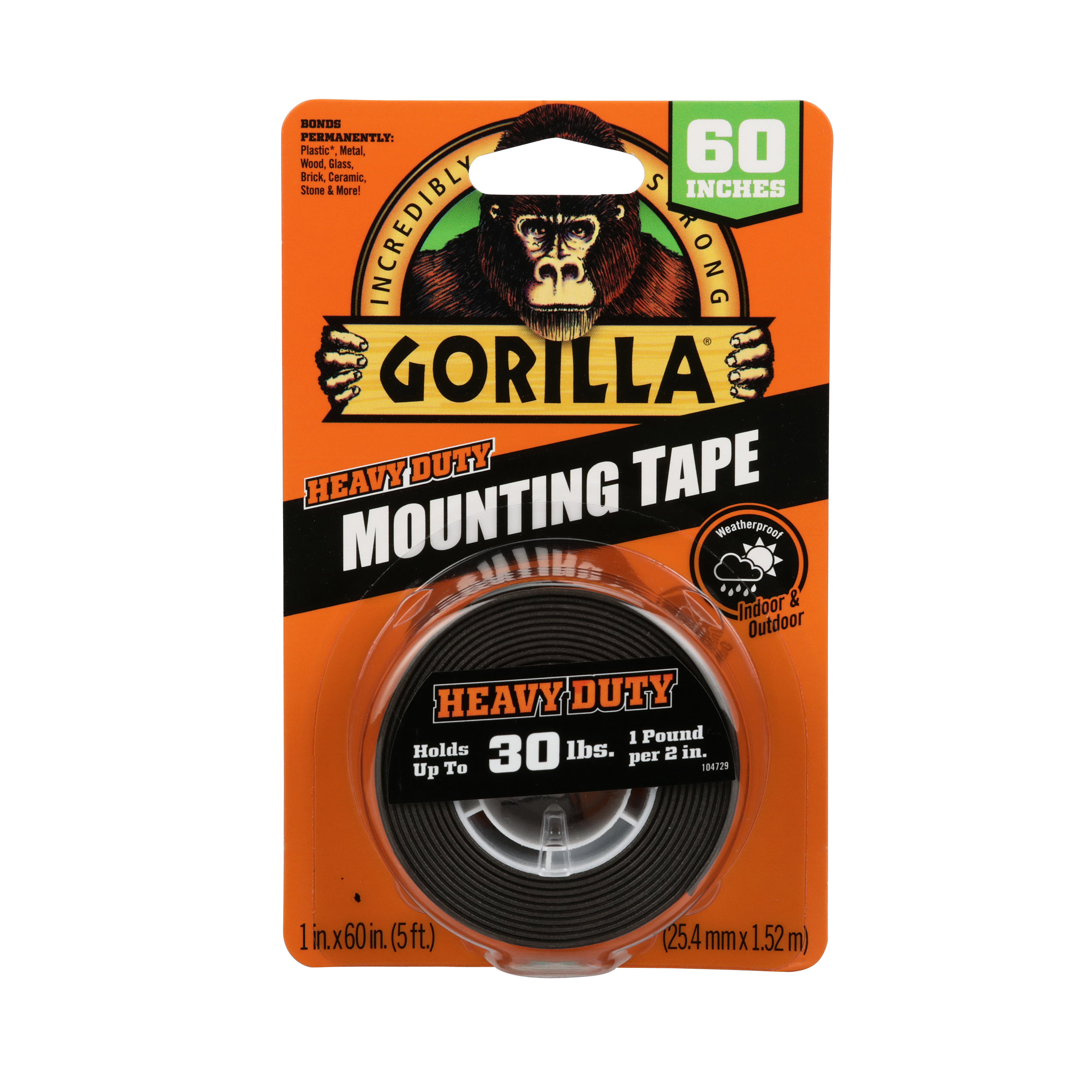 Black Gorilla Heavy Duty Double Sided Mounting Tape New Improved Version 1 Inch x 60 Inches 
