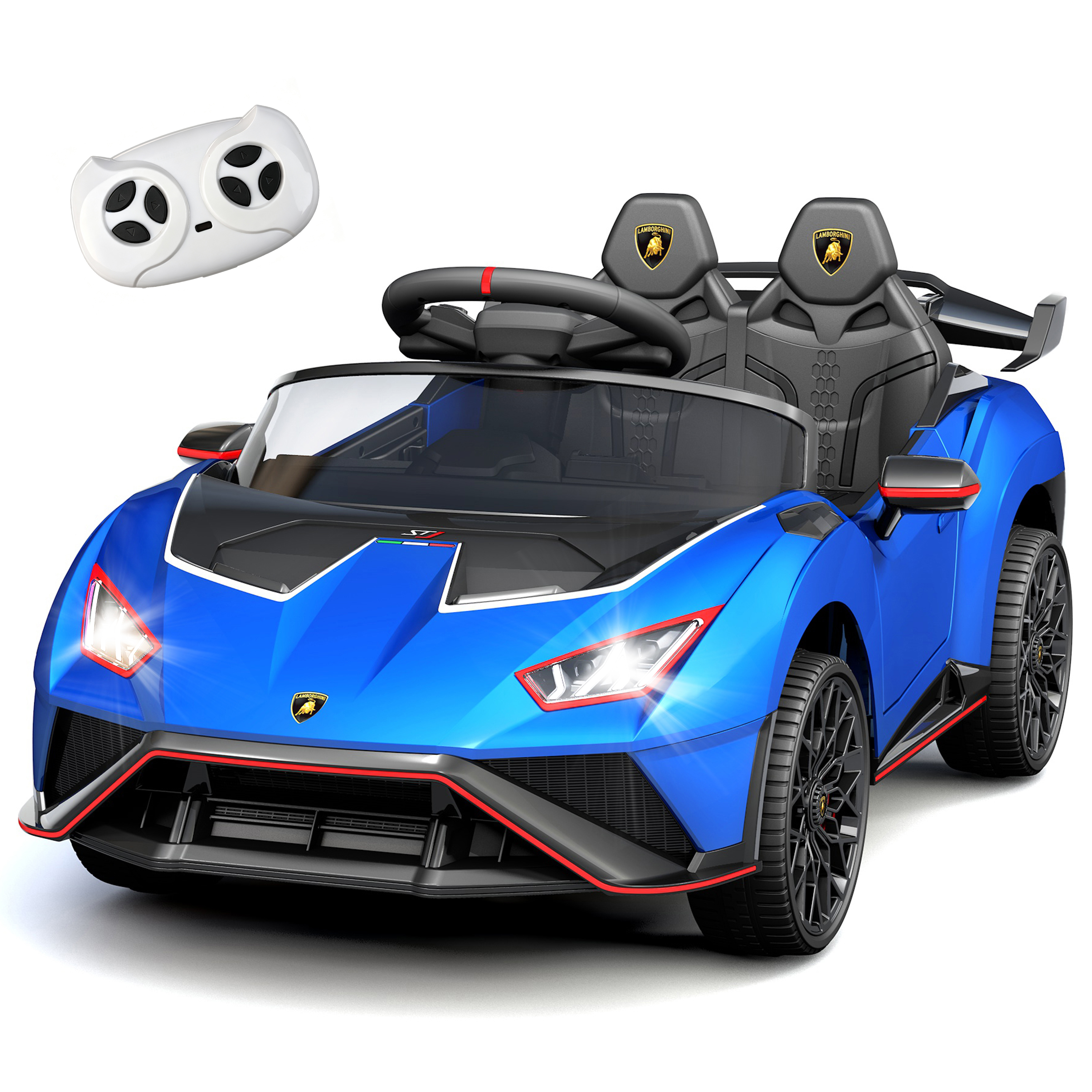 thumbnail video image 2 of Lamborghini 12V Ride on Car for Kids, Powered Ride on Toys with Remote Control, Music, Bluetooth, LED Lights, Rear Wheel Suspension Electric Car for 1-3 Years Ages Olds, Blue, 2 of 10