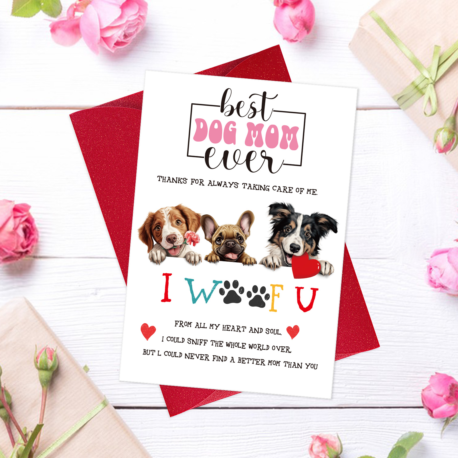 thumbnail video image 2 of WaaHome Mother's Day Card from Dog - 5.5"x8" Best Dog Mom Gifts with Envelope & 3 Lovely Dogs Perfect Mother's Day & Birthday Gift for Dog Moms, 2 of 8