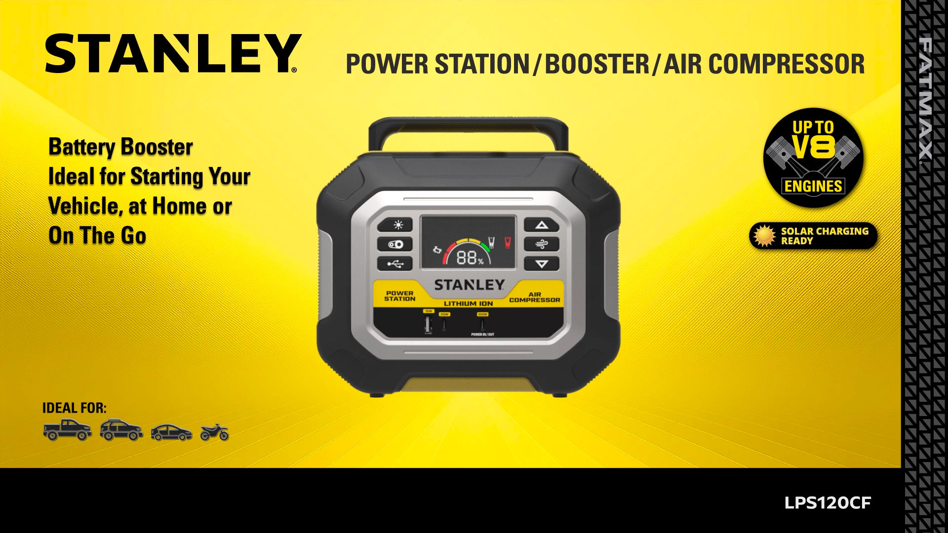 thumbnail video image 2 of Stanley LPS120CF Lithium Battery Booster, USB PowerStation, Solar Compatible,  Compressor, 2 of 9
