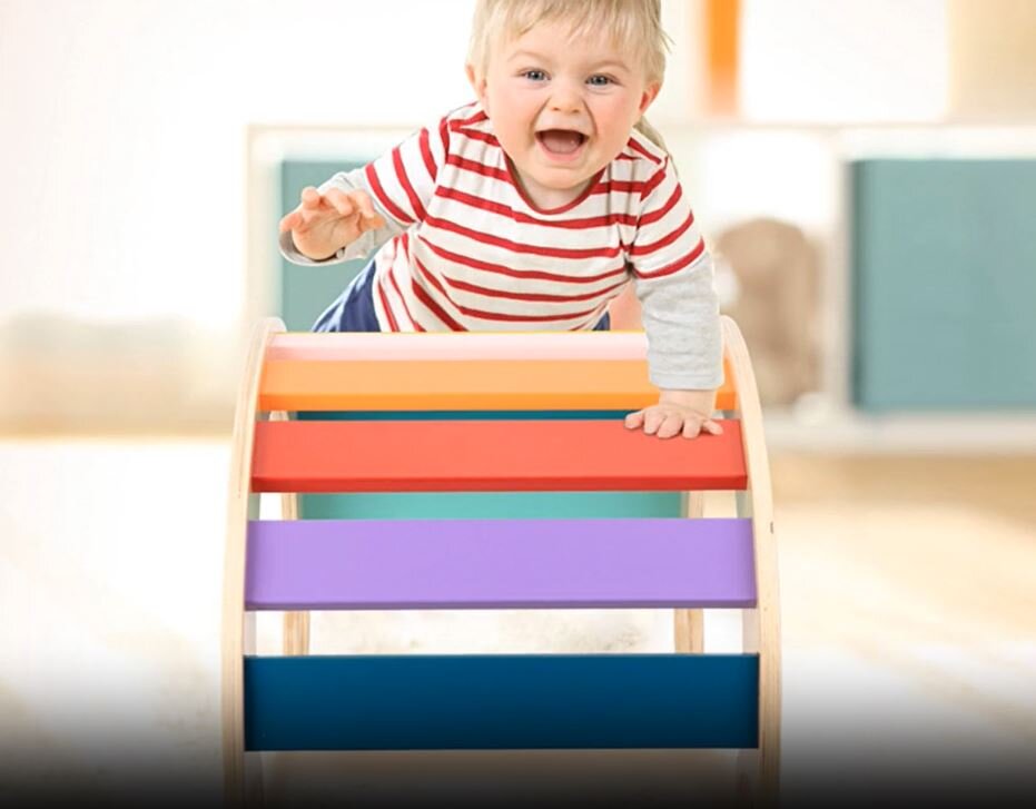 thumbnail video image 2 of TOOKYLAND Wooden Climbing Arch Rocker - Rainbow Rocking Climber Frame; Montessori Climbing Toy for Toddlers 3 Year Old +, 2 of 10